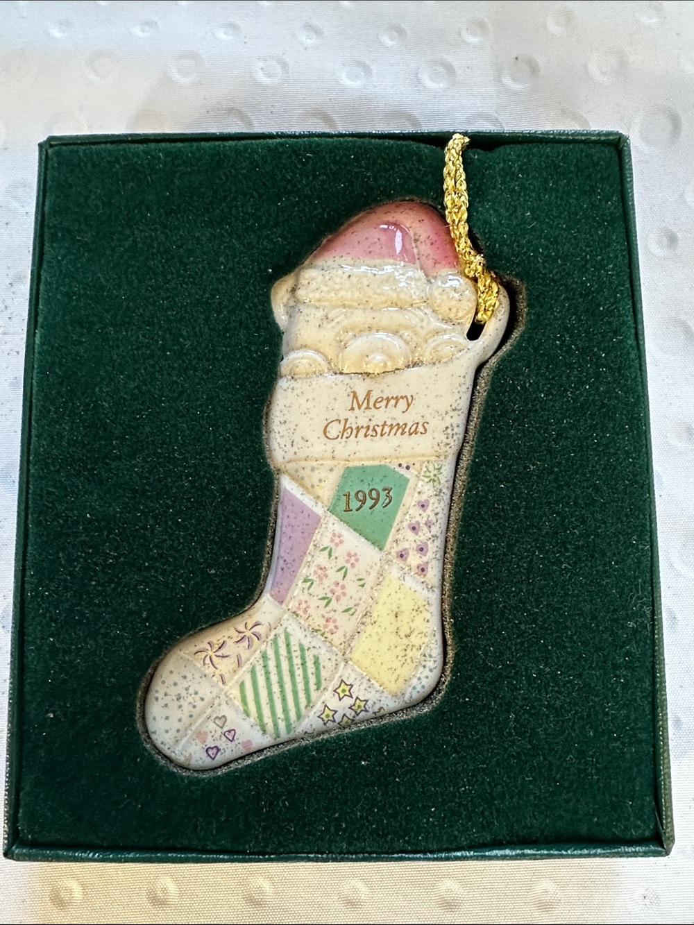 Holiday Stocking Ornament - Villeroy & Boch - Merry Christmas 1993 - Pastel